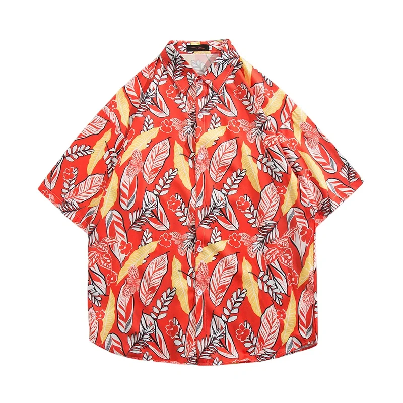 Summer Men's Hawaiian Seaside Vacation Short Sleeve Flower Shirt Retro Loose Handsome Beach Half Sleeve Floral Shirt Jacket