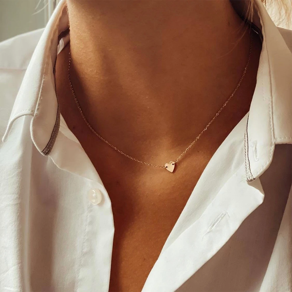 eManco LOVE Initial Stainless Steel Choker Necklace For Women Heart Necklace delicate short chain Valentine\'s gift