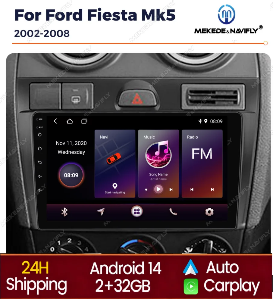 Car Play Auto Android For Ford Fiesta Mk VI 5 Mk5 2002-2008 Car Radio Multimedia Video Player 2 Din Stereo Navigation GPS WIFI