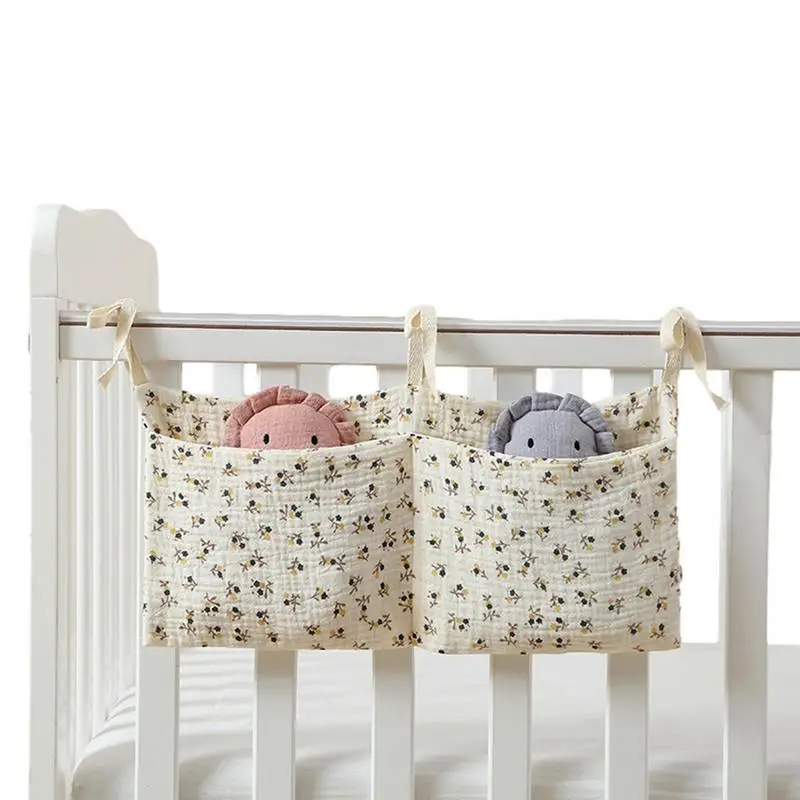 

Baby Crib Organizer Cot Caddy Bed Storage Bag 2 Pockets Bedside Hanging Diaper Nursery Organizer For Diapers Toys Clothing