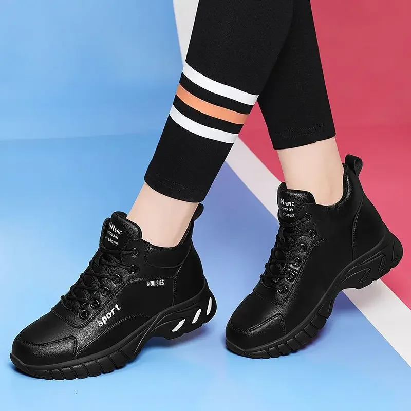 Women Fashion High Quality Leather Athletics Running Shoes Female Winter Non-slip Casual Sneakers Ladies Sport Jogging Shoes