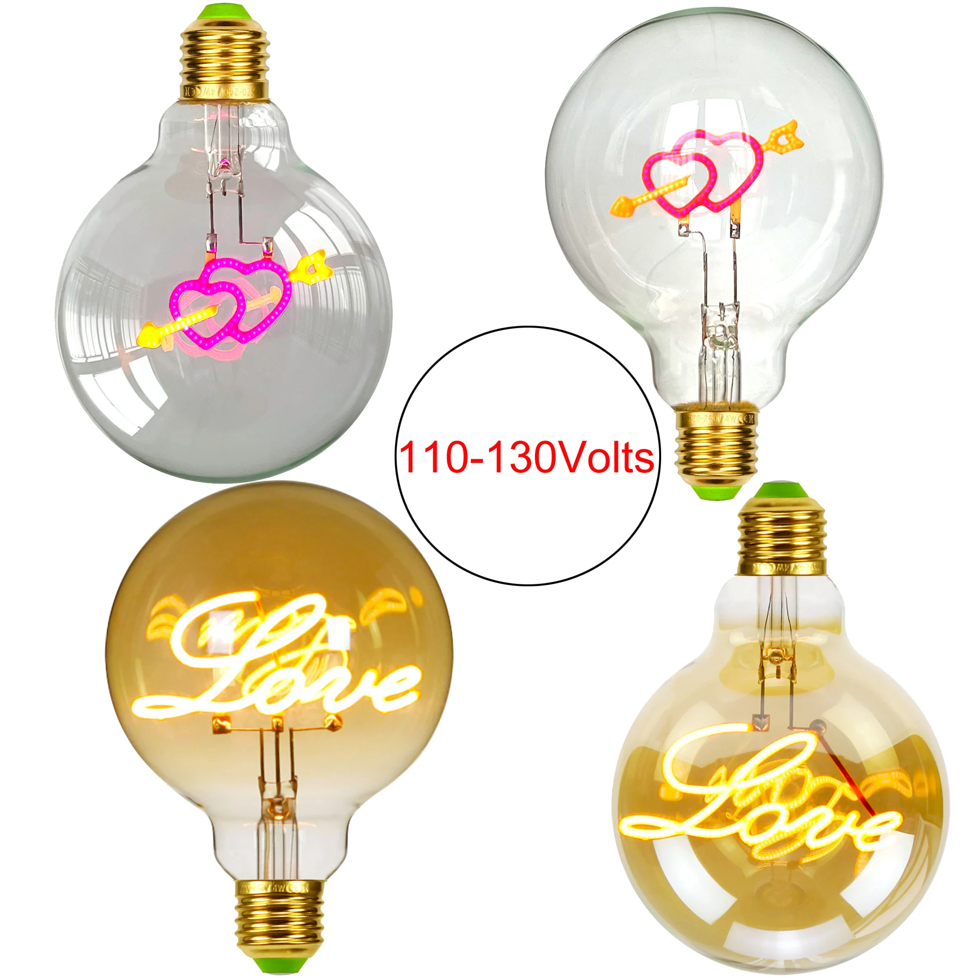 TIANFAN Vintage Edison Led Bulb Big Globe G95 Heart Cupid's Arrow 3W 4W Dimmable 110-130V E26 Specialty Decorative Light Bulb