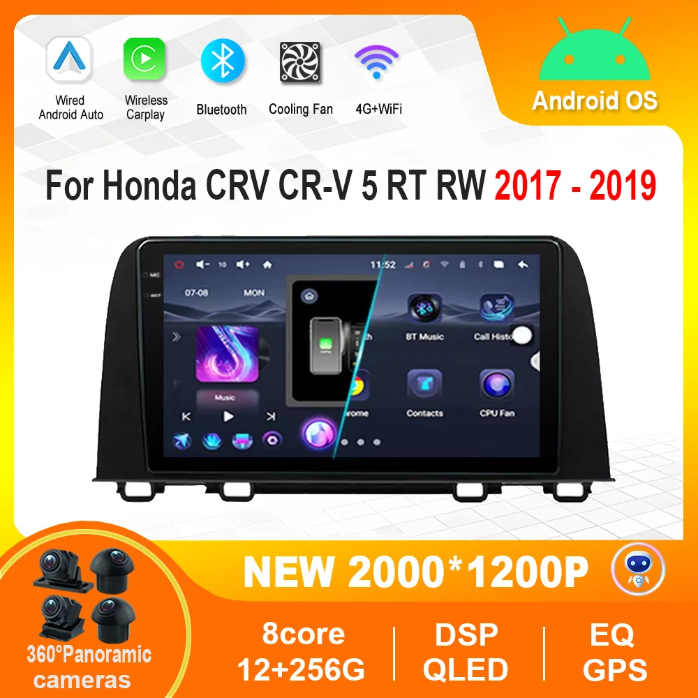 

Для Honda CRV CR-V 5 RT RW 2017-2019 Android автомобильный видео мультимедийный плеер WiFi Bluetooth GPS охлаждающий вентилятор QLED IPS экран