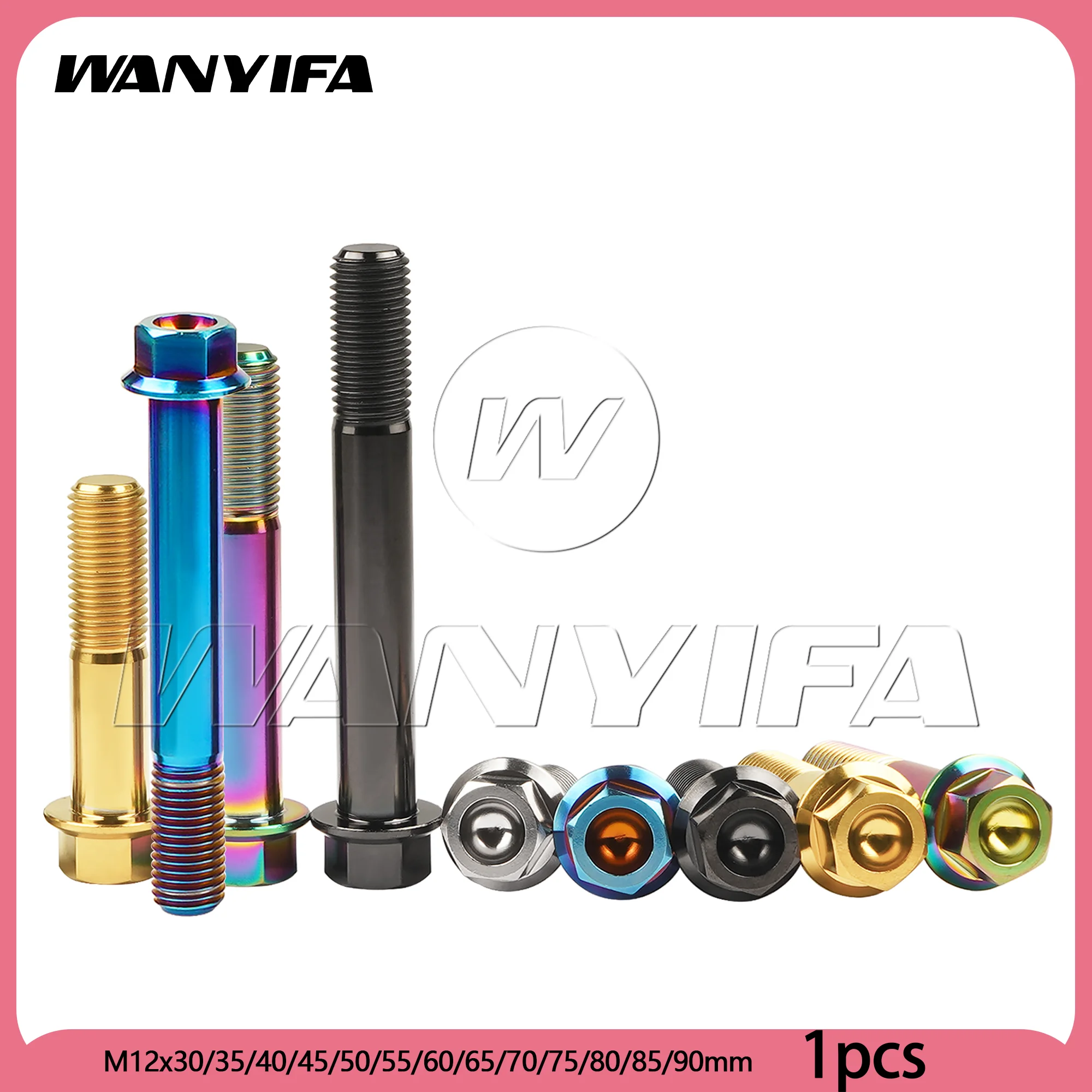 Wanyifa  Titanium Bolt M12x30/35/40/45/50/55/60/65/70/75/80/85/90mm Flange Hex Head Screw Pitch 1.25/1.5mm for Motorcycle