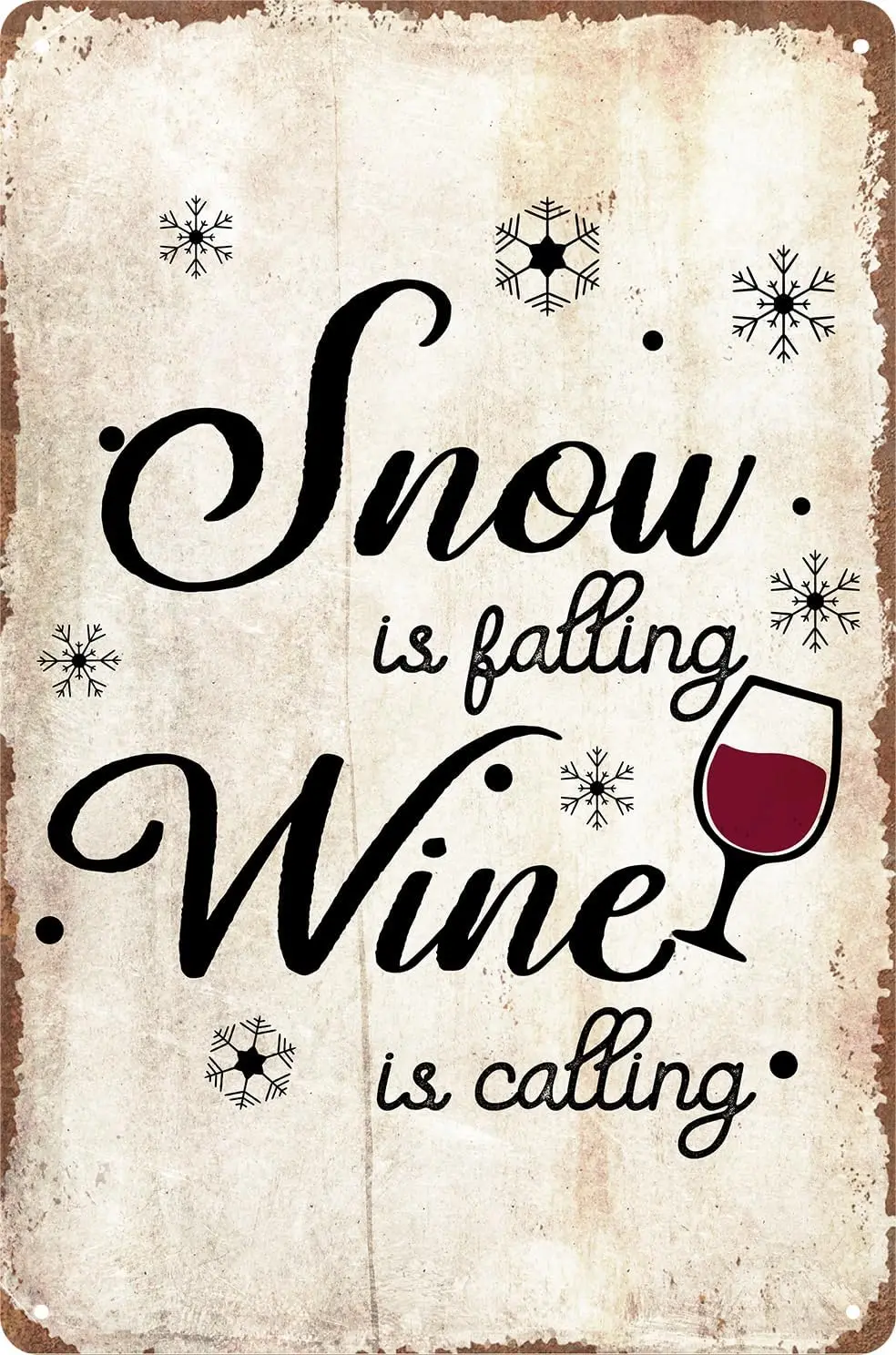 Funny Christmas Metal Tin Signs, Vintage Bar Decor, Snow is Falling Wine is Calling Vintage Tin Signs for Home Dining Room Bar D