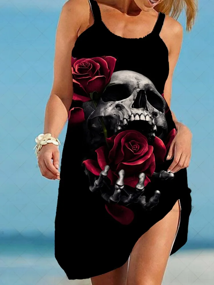 ゴシックパンクサマードレス女性-サスペンダーノースリーブ-sku-ミルクシルク生地軽量快適な日焼け止めレギンス