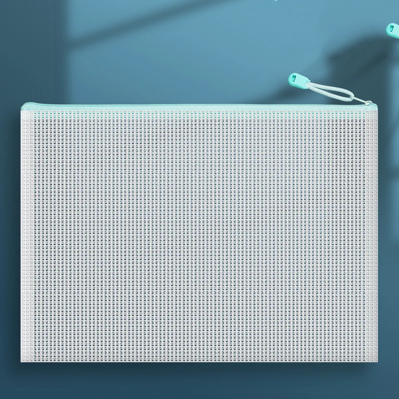 Waterproof Transparent Document Bag Thickened A4 Grid Macaron-colored File Bag Portable Test Paper Bag Office Supplies