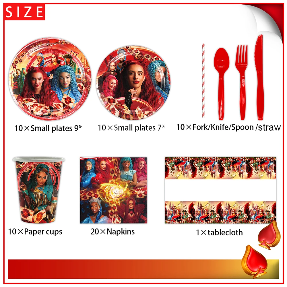 Descendants The Rise of Red Theme Dekoracja urodzinowa Jednorazowa zastawa stołowa Balony Tło Tort Topper Baby Shower Prop