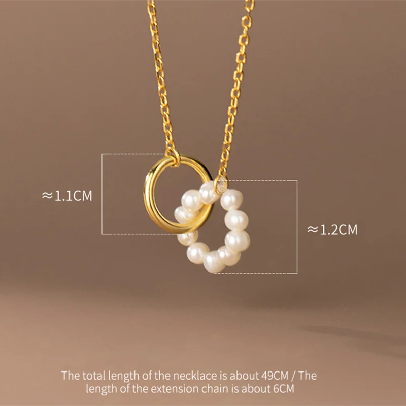 WANTME 925 Sterling Silver Openwork Circle Natural Baroque Pearl Pendant Charm Chain Necklace for Women Unique Fashion Jewelry