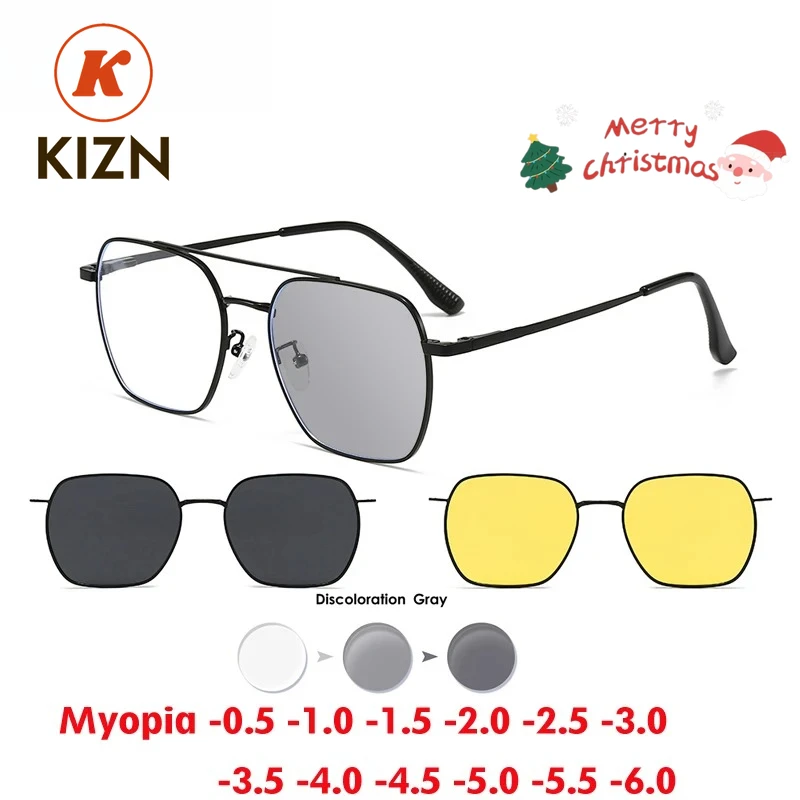 KIZN 3 in 1 여성용 변색 자석 편광 근시 선글라스 2025 신제품 남성 맞춤 광학 안경 큰 프레임 -0.5 ~ -6.0