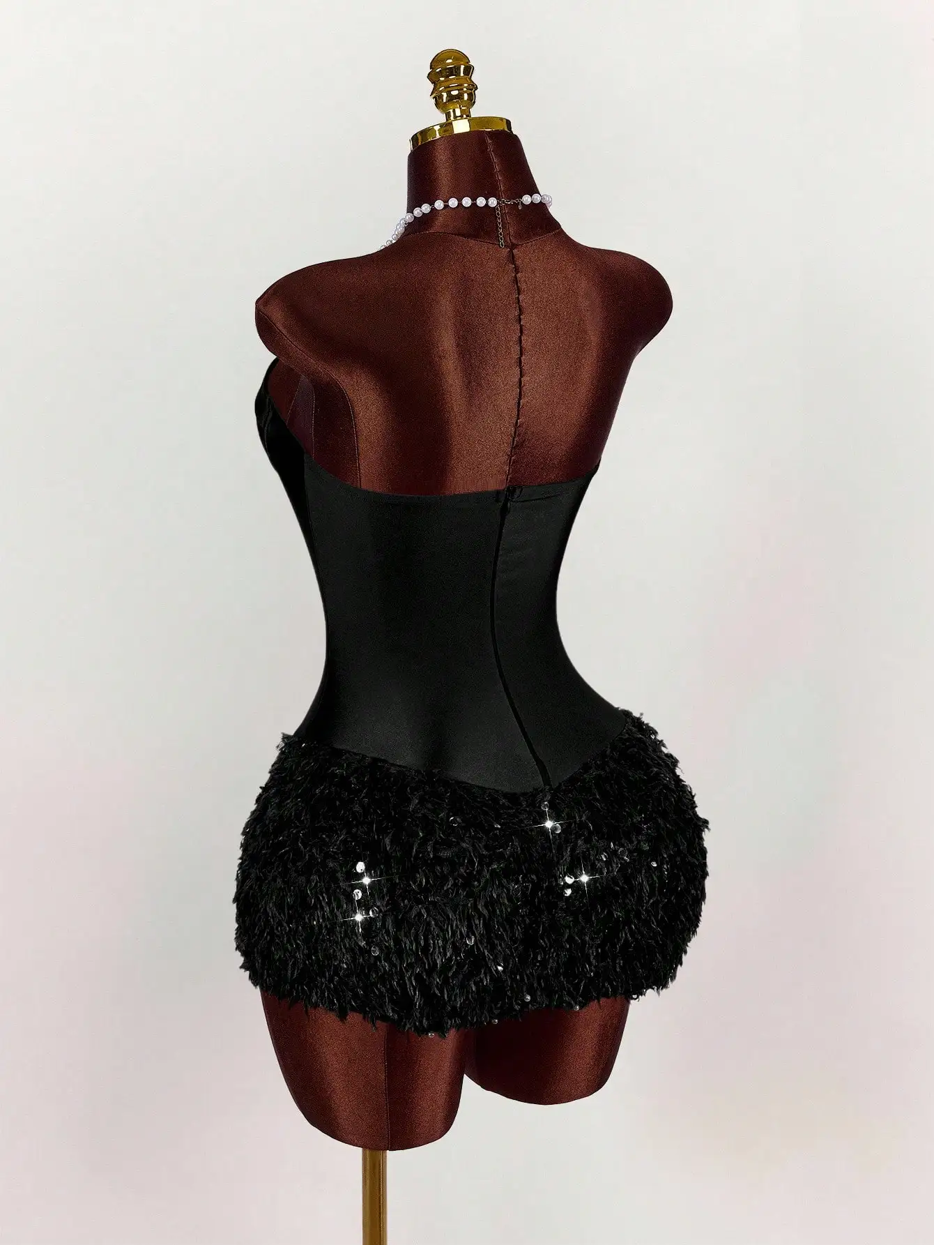 

Black Faux Fur Hem Bustier Mini Dress For Women Party Dress
