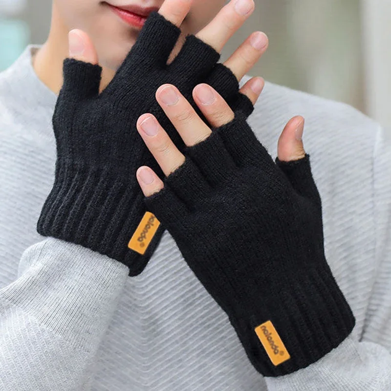 Winter-Halbfinger-Strickhandschuhe für Herren: warm, dehnbar, dick – passend für Büro, Fahrrad, Fahren und Studenten