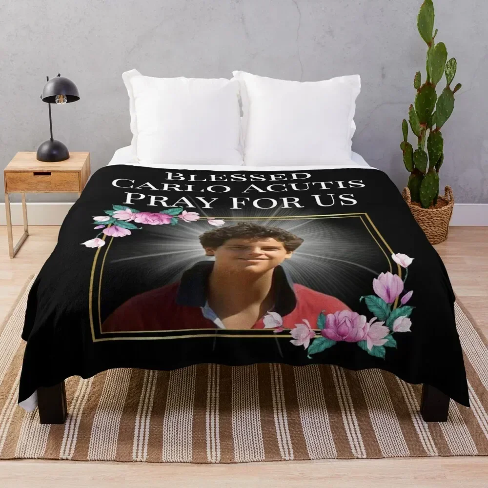 

Blessed Carlo Acutis Pray For Us First Millenial Saint Servant of God Gift Throw Blanket Stain Resistant Cozy Warm Blanket