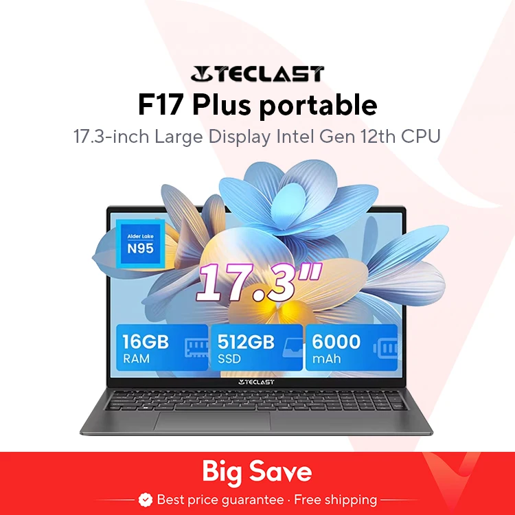 Teclast F17Plus Laptop da 17,3 pollici Intel N95 16 GB RAM 512 GB SSD Windows 11 Notebook 180 °   Flip Tastiera retroilluminata per computer mini-HDMI