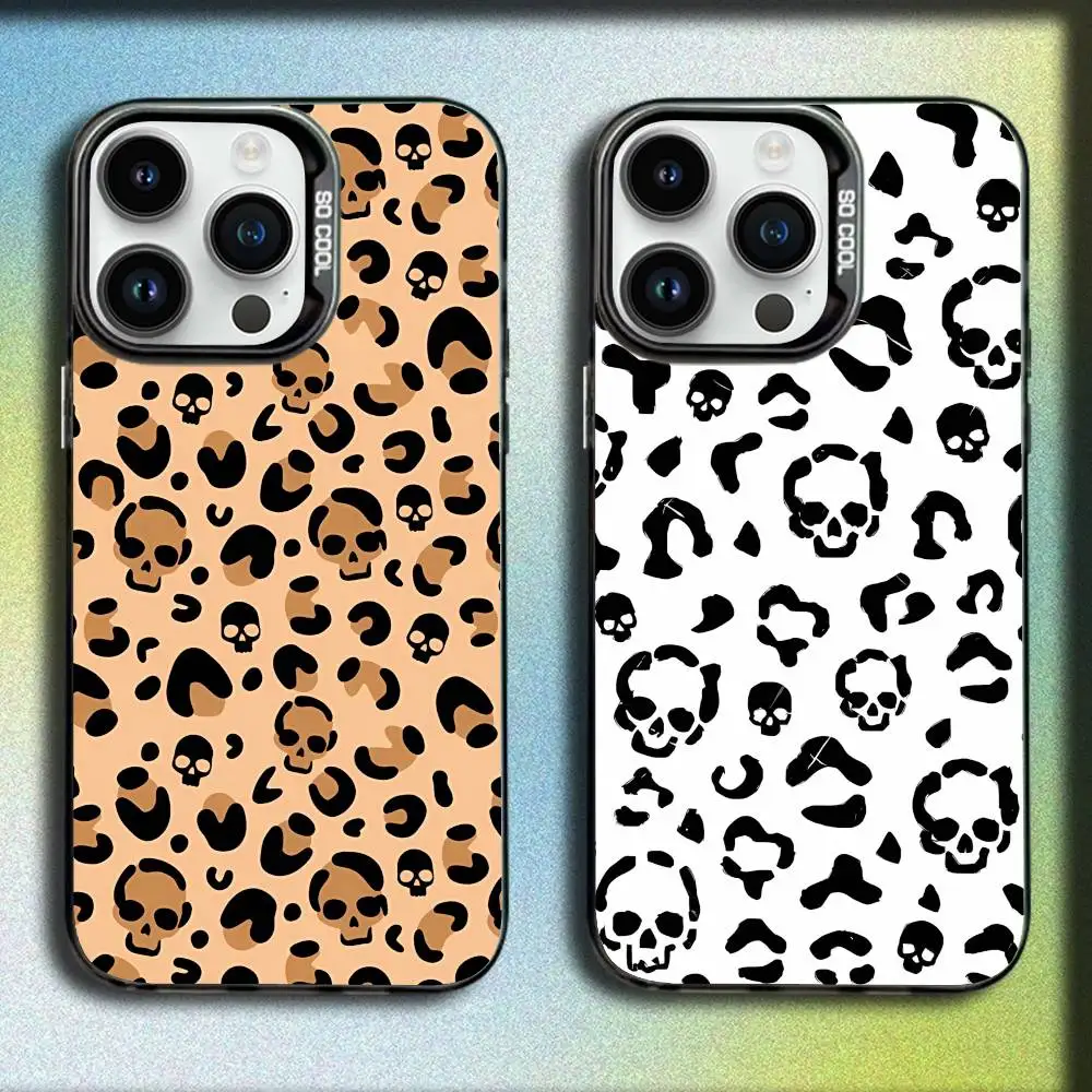 

Leopard Skull Pattern Phone Case For iPhone 17,16,15,14,13,12,11,Pro,Max,Plus,E,SE4,Air,Mini Black IMD Box