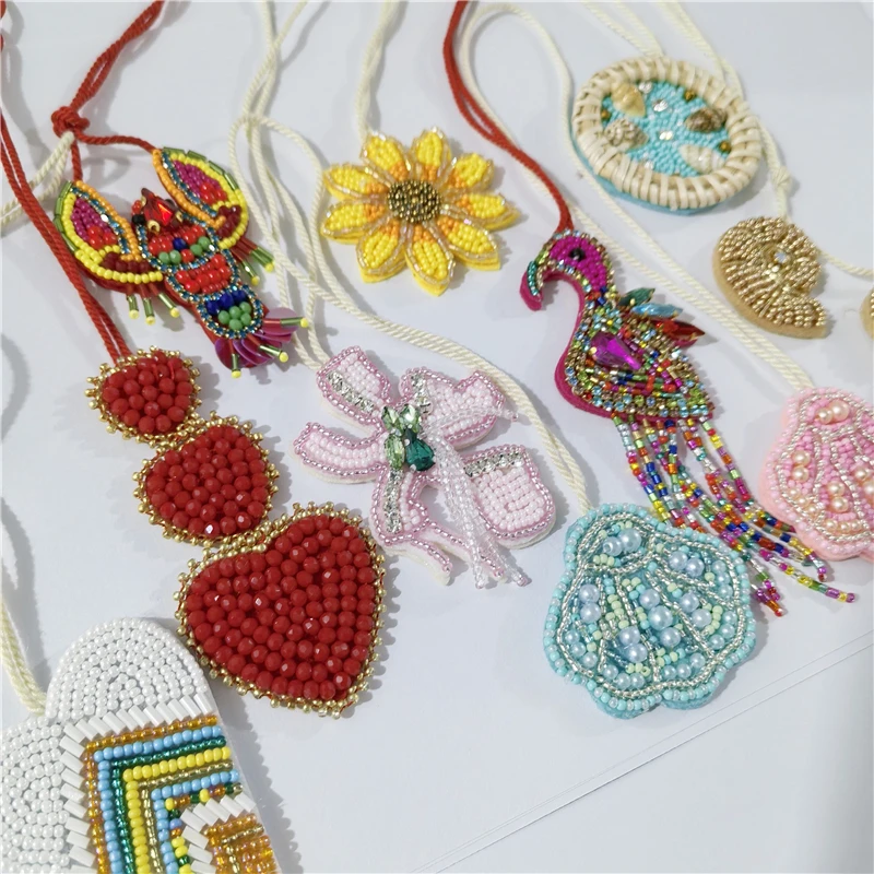 3D Handmade Rhinestone Beaded Hanging Rope Patches Crystal Bag Lanyard Patch Beading Applique Patch