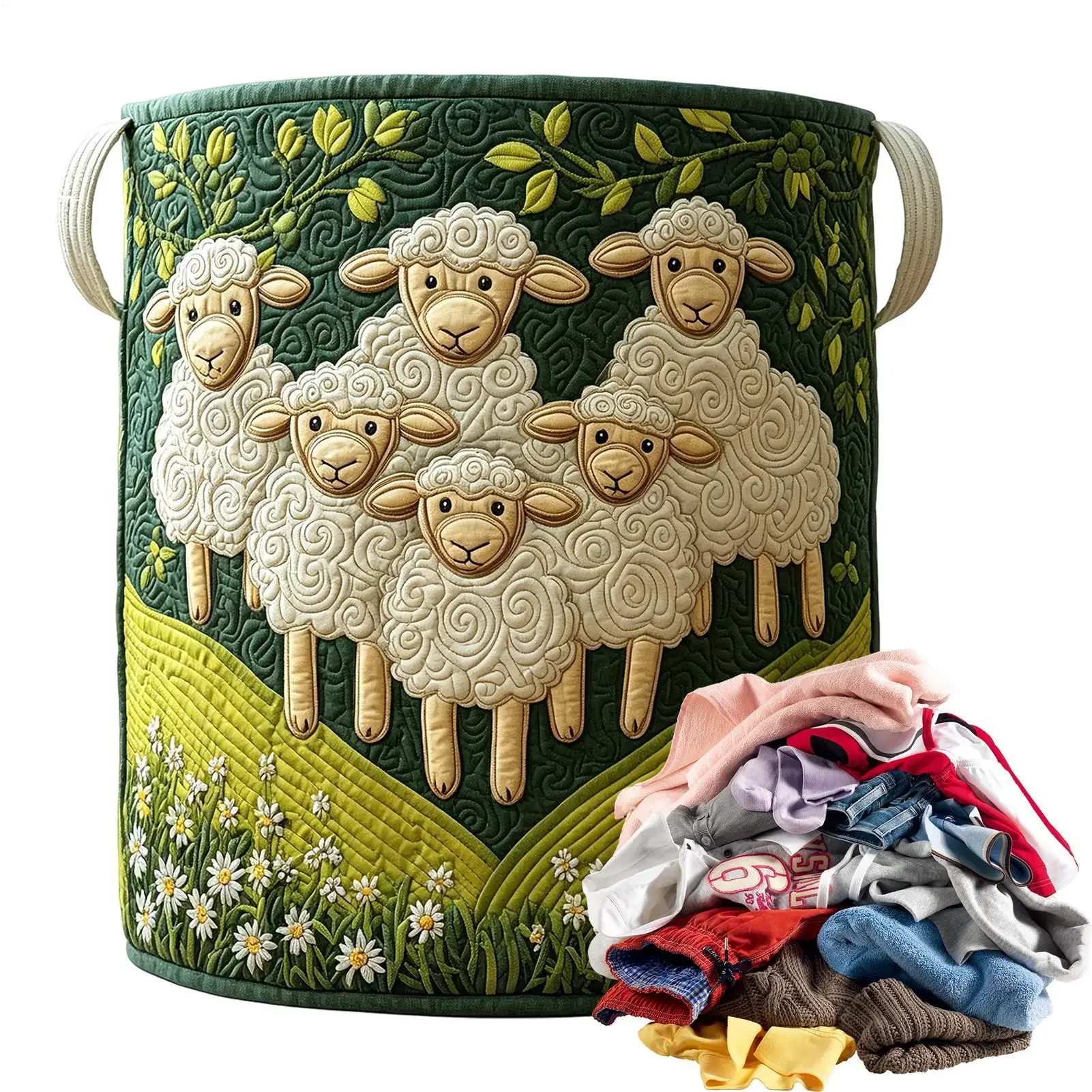 Sheep Pattern Laundry Basket Sheep Shape Boho Laundry Baske With Handle Large Capacity Storage Basket Laundry Hamper