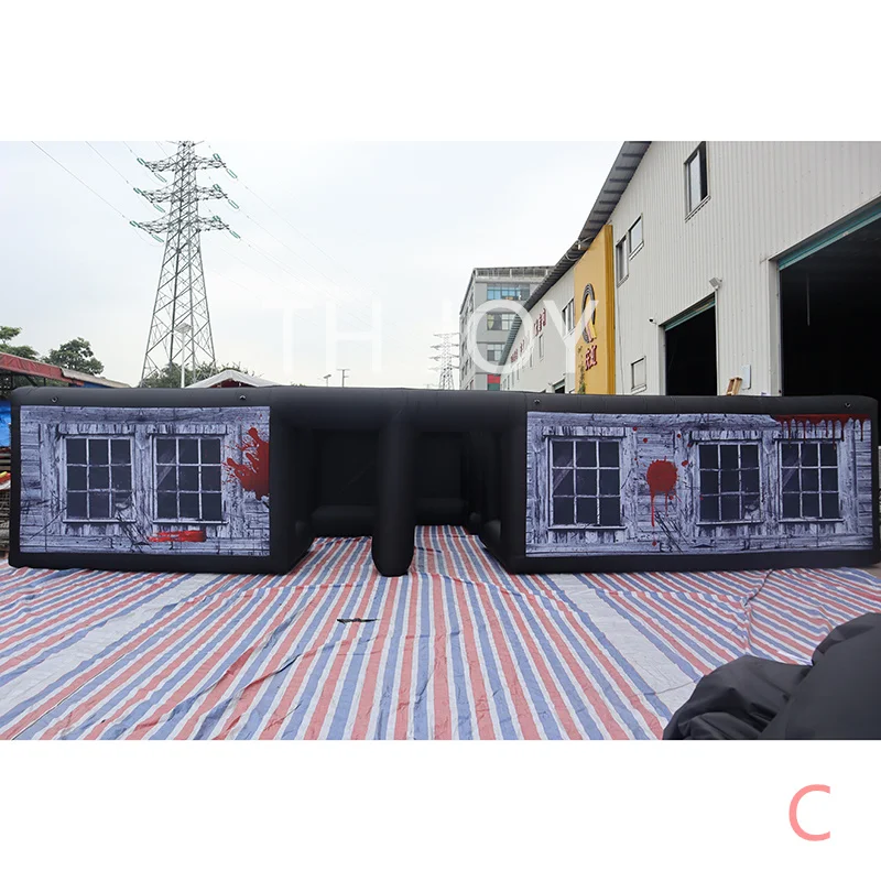 fast air shipping,33x33ft outdoor big inflatable haunted house escape room, digital printing inflatable maze tag game course