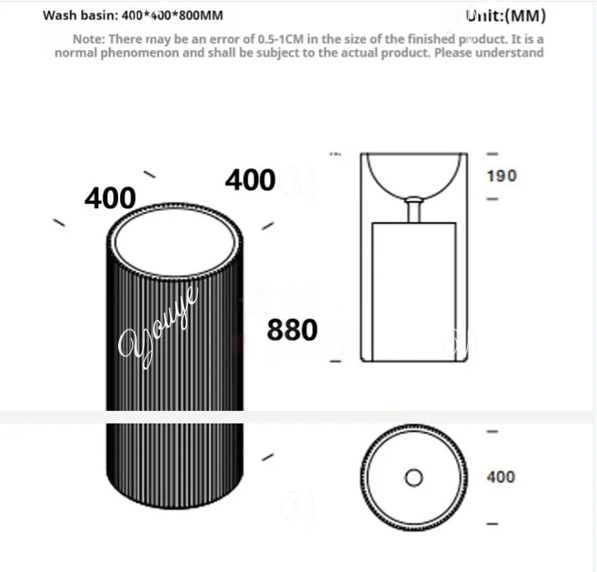 Black & White Marble Freestanding Basin, Round Column Sink for Bathroom/Garden, Custom One-Piece Italian Minimalist Design