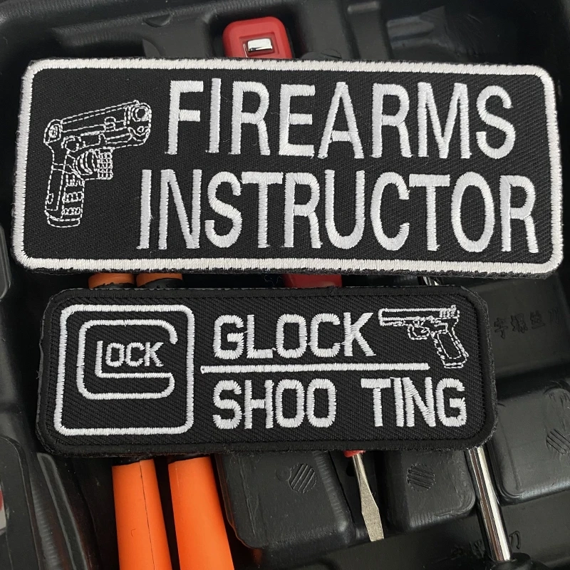 GLOCK SHOOTING Embroidery on Clothes Morale Badge Pistol Patch Military Backpack Tactical Stickers FIREARMS INSTRUCTOR Hook&Loop