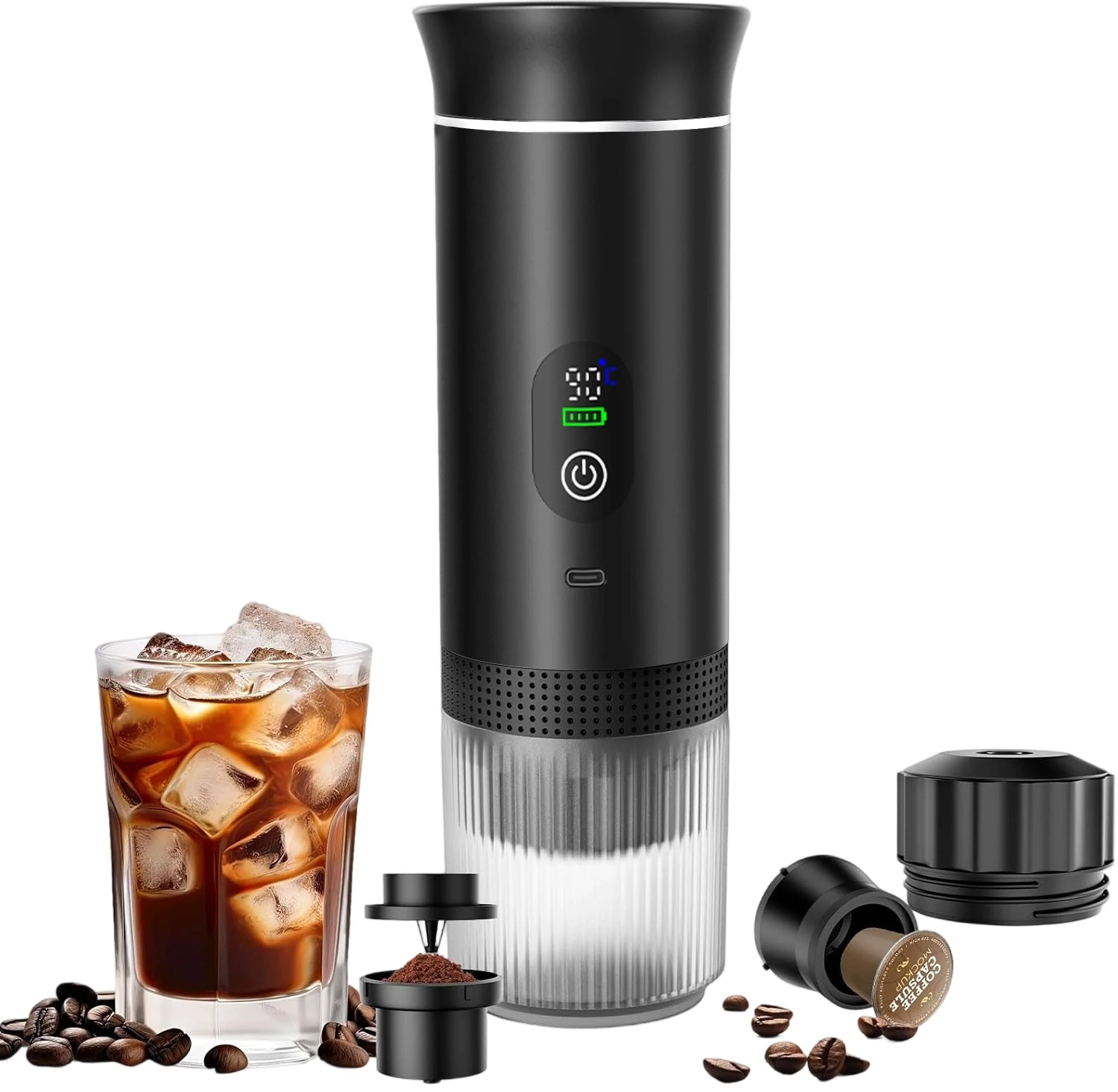 2026 Electric Travel Espresso Machine Heating Water Portable Coffee Maker Compatible with Ground Coffee Small Large Capsules