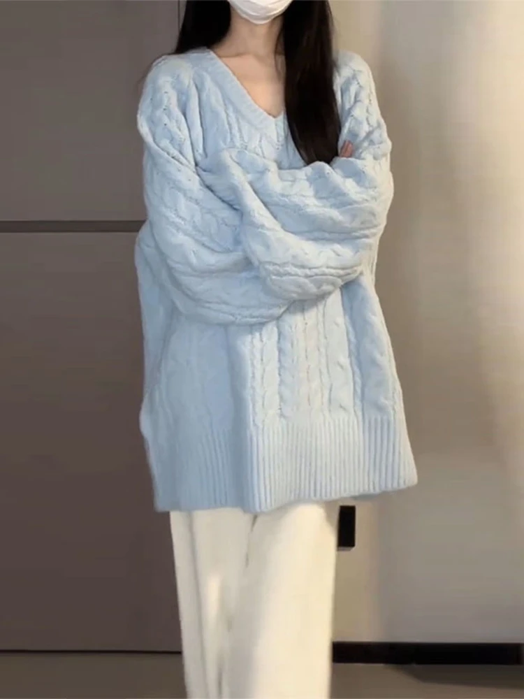 

Свободный женский свитер-пуловер, утепленный, осенне-зимний, новый, для ношения под одеждой, с V-образным вырезом, длинными рукавами, вязаный топ