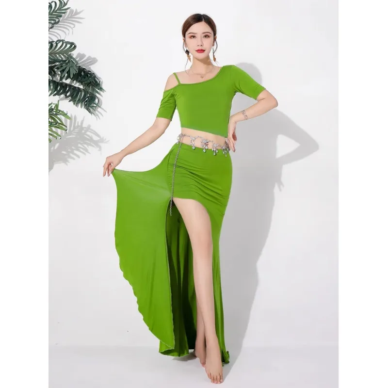 Customized Belly Dance Costumes 2025 New Set Practice Clothes Summer Sexy Modal Tops Long Dress Waist Chain Oriental Dance Dress