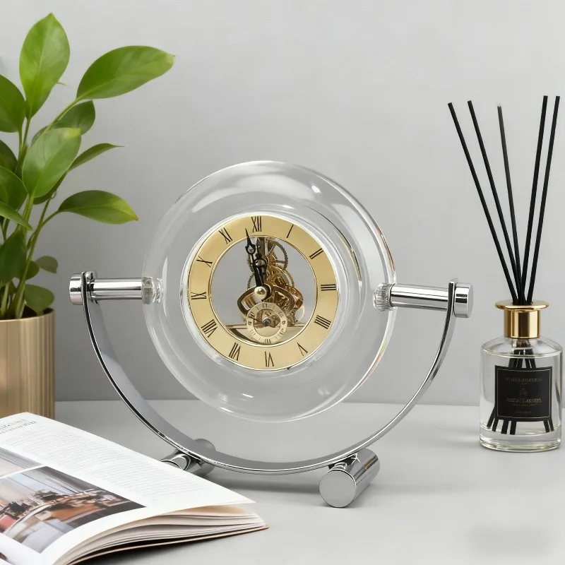 Crystal Table Clock Mechanical Desktop Clock Living Room Desk Clocks Nordic Interior Clocks Retro Room Ornaments Decoration