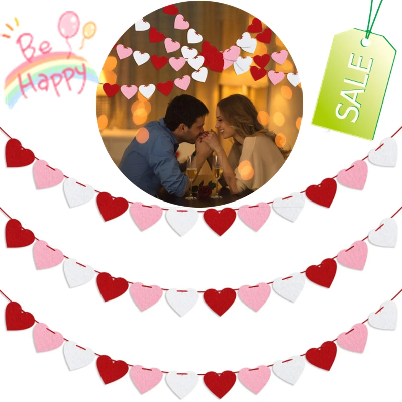 ใหม่วาเลนไทน์แขวนแบนเนอร์ Garland Bunting สีแดง Love Heart กระดาษแบนเนอร์ประตูแขวนเครื่องประดับงานแต่งงานวันเกิดตกแต่ง