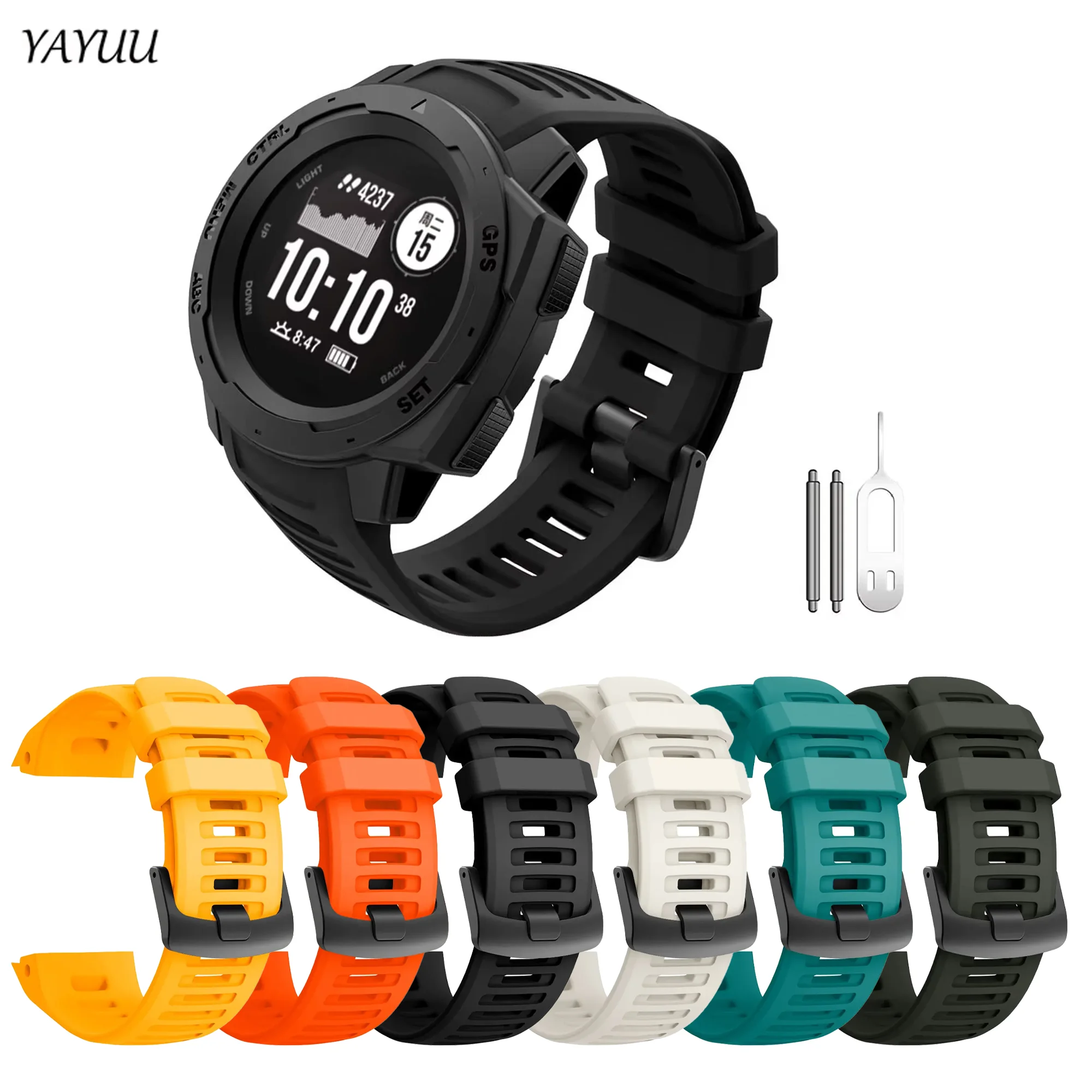 YAYUU นาฬิกาสำหรับ Garmin Instinct ,ซิลิโคนสายรัดข้อมือสำหรับ Garmin Instinct 2/พลังงานแสงอาทิตย์/ยุทธวิธี