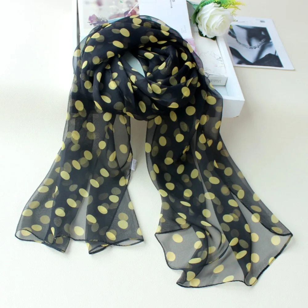 Polka Dot Scarf Ladies Women\'s Scarf Chiffon Scarf Soft Head Wraps Women\'s Lady Summer Sunscreen Air Conditioner Shawl