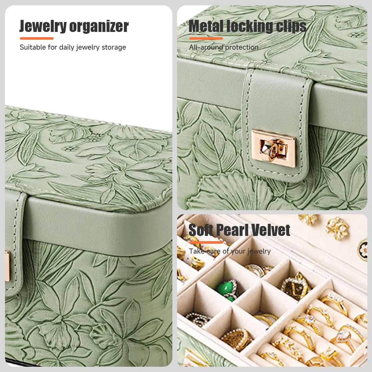 صندوق مجوهرات للساعة المحمولة، حقيبة تخزين صغيرة للسفر للخواتم والقلائد والأقراط وأحمر الشفاه مع فتحة حلقية قابلة للإزالة من جلد البولي يوريثان