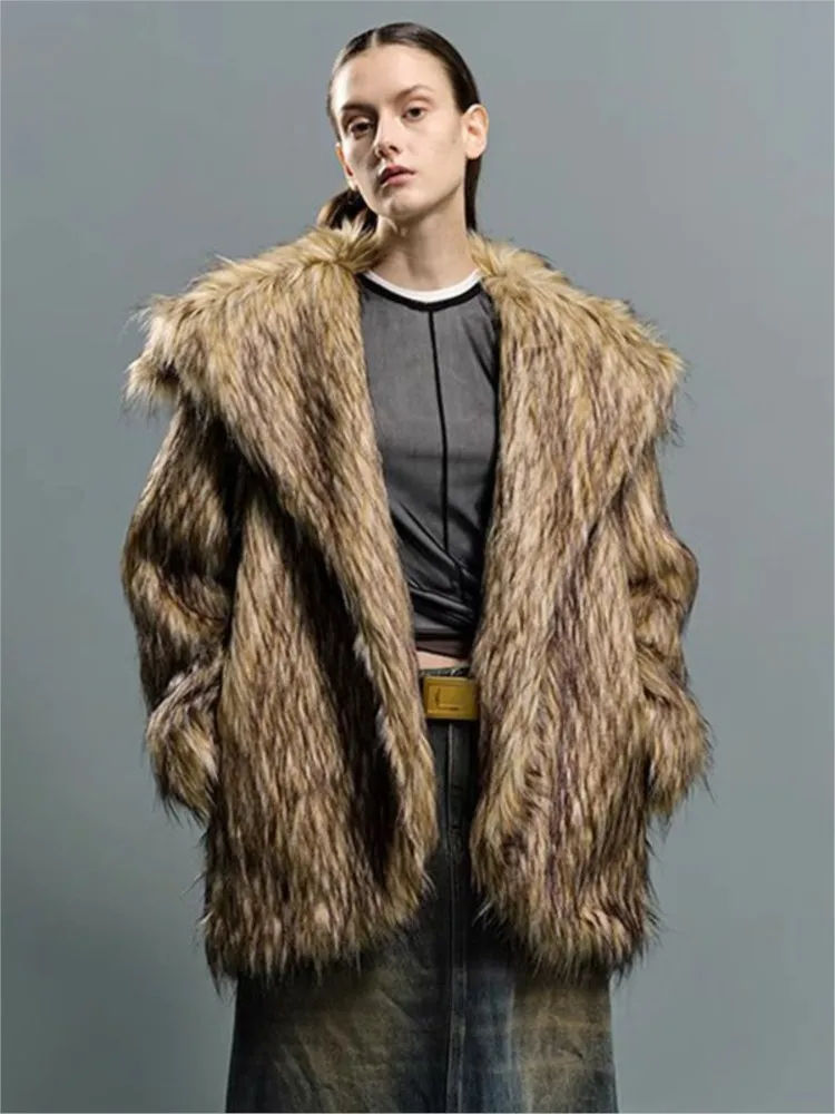 

Fluffy Jacket for Women Large Lapel Eco-friendly Fur Coat 2024 Winter Man's Imitation Raccoon Fur Thickened Coat Warm Overcoat