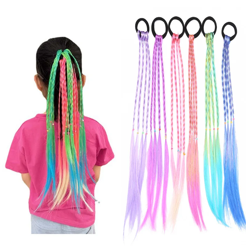 New Girls Colorful Wigs Ponytail Headbands Rubber Bands Beauty Hair Bands Headwear Head Band Kids Hair Accessories Hair Ornament