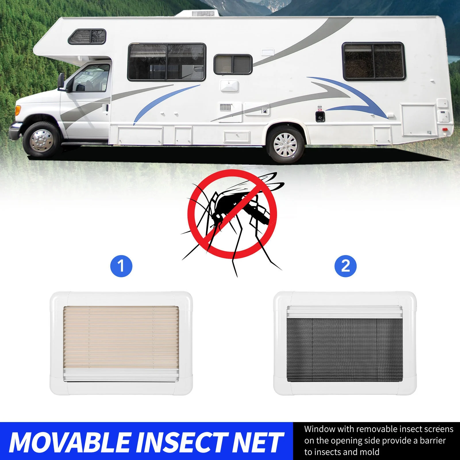 Janela de ventilação para Rv 20 x 12 pol. Janela para Rv push out resistente à prova d'água com tela e guarda-sol para trailer