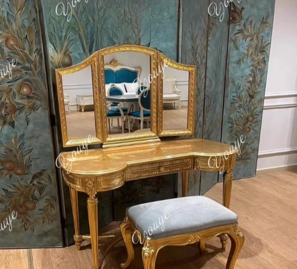 

French court retro dresser, European high-end master bedroom, American luxury stool, classic dressing table