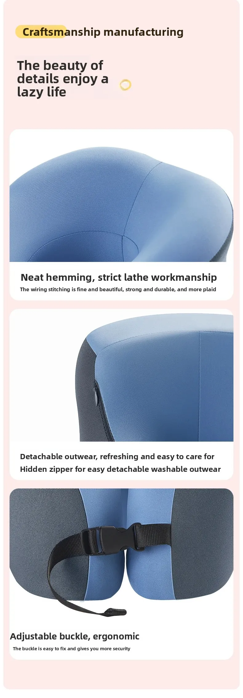 Tragbares U-förmiges Reisekissen Memory-Schaum Schlafkissen Büro-Nickerchenkissen Auto-Flugzeug-Nackenkissen Ergonomische Kopfstütze – Detail 8