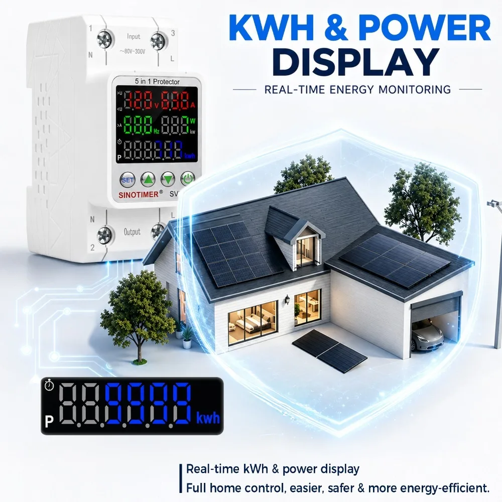 220V AC 230V LED Display KWh Metering Power Energy Meter Over Under Voltage Protector Current Protection Circuit Breakers 40/63A - view 2