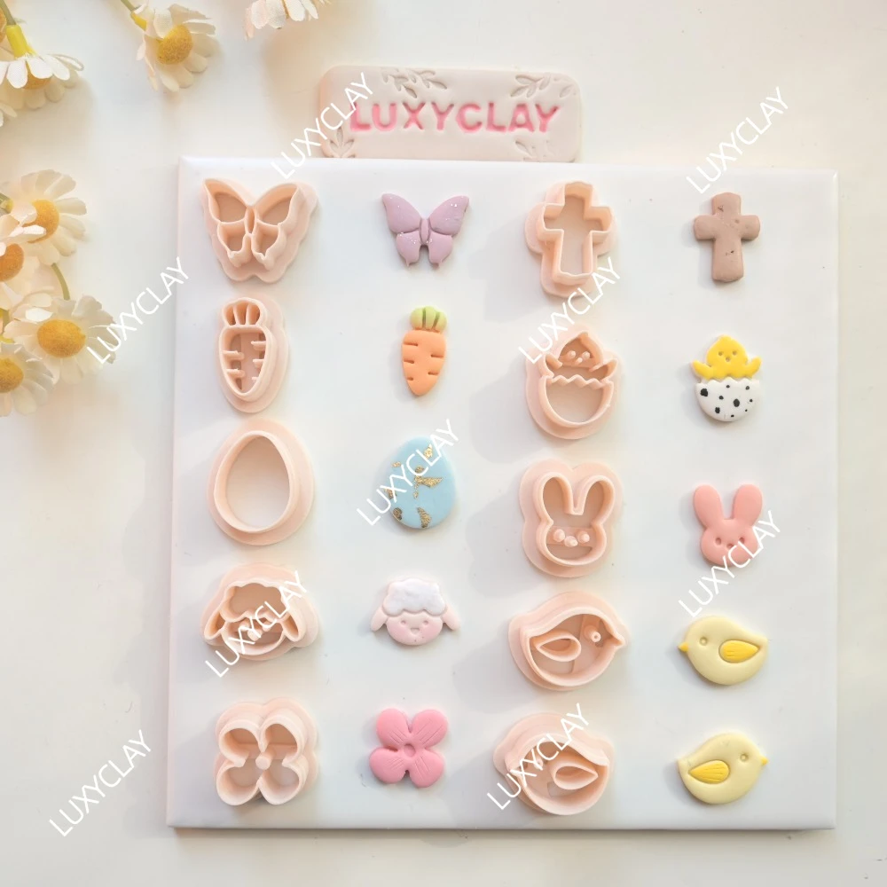 10pcs Easter Mini Flower, Butterfly, Cross, Carrot, Chick, Egg, Rabbit, Sheep Polymer Clay Cutters for Earring Jewelry Making