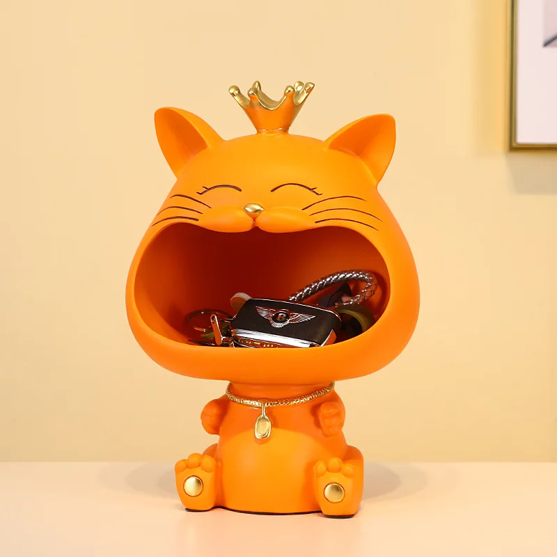 Creative key storage, big mouthed cat ornament, modern and simple home foyer decoration, practical wedding gift view 2