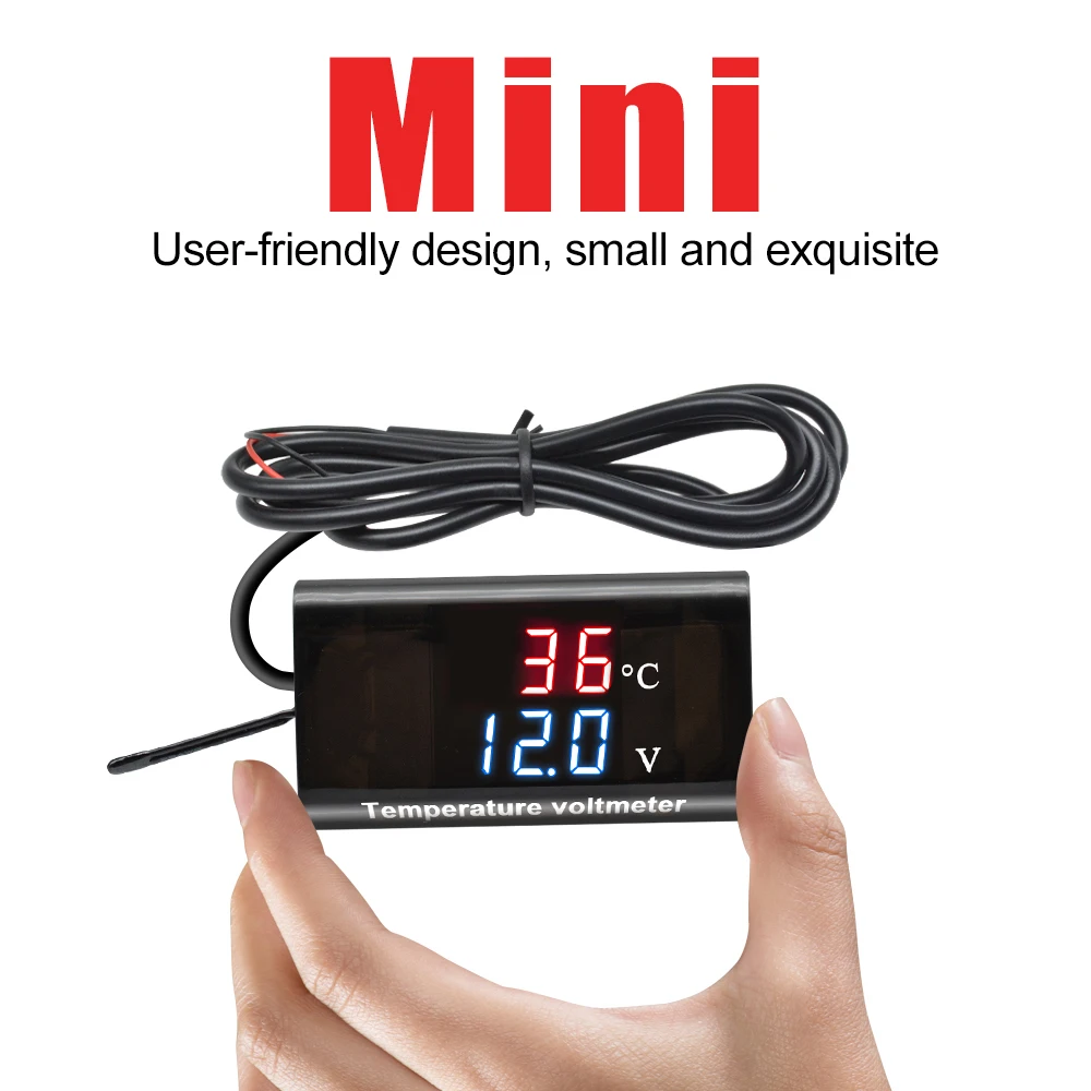 Imagem -03 - Dual Display Led Digital Sensor de Temperatura Voltímetro Medidor de Tensão Testador para Carro Motocicleta dc 12v 028