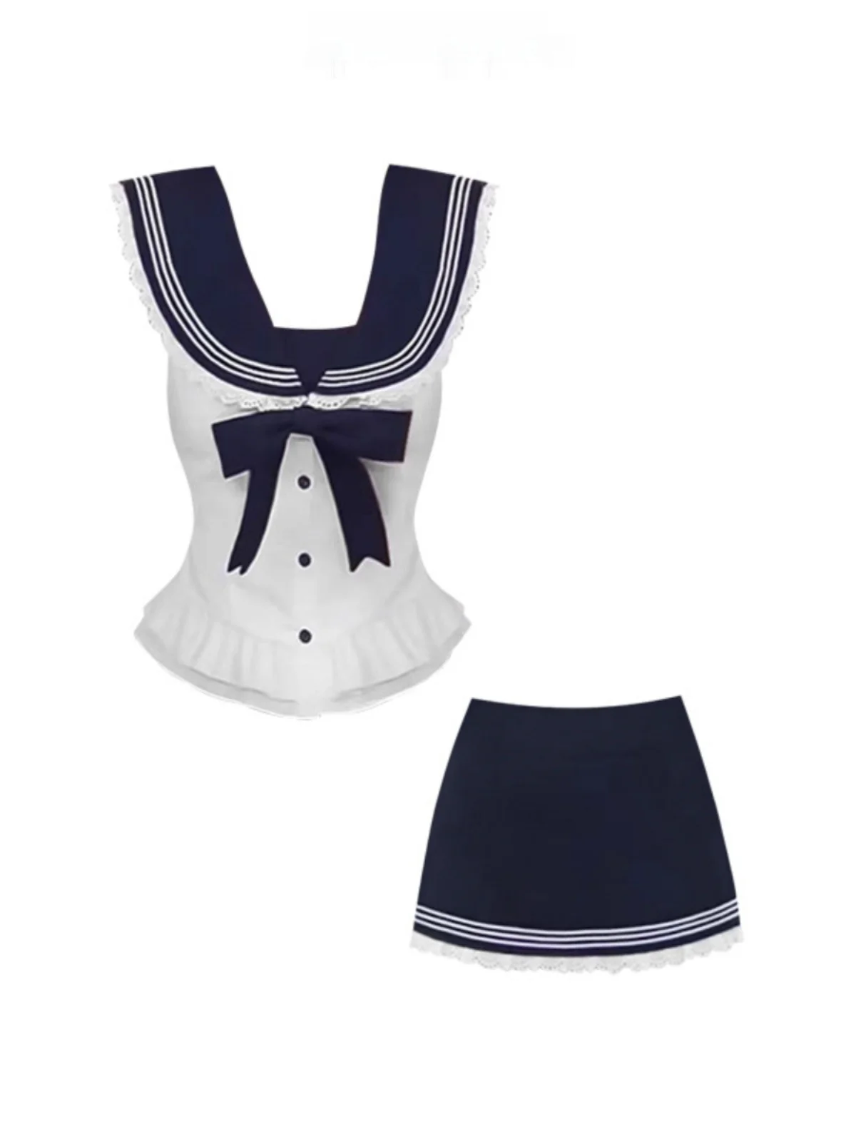 

Dr Sweet Heart Preppy Stripe Lace Women's Skirt Slim Fit High Waist Spring Faion Casual Sle plus Size Set