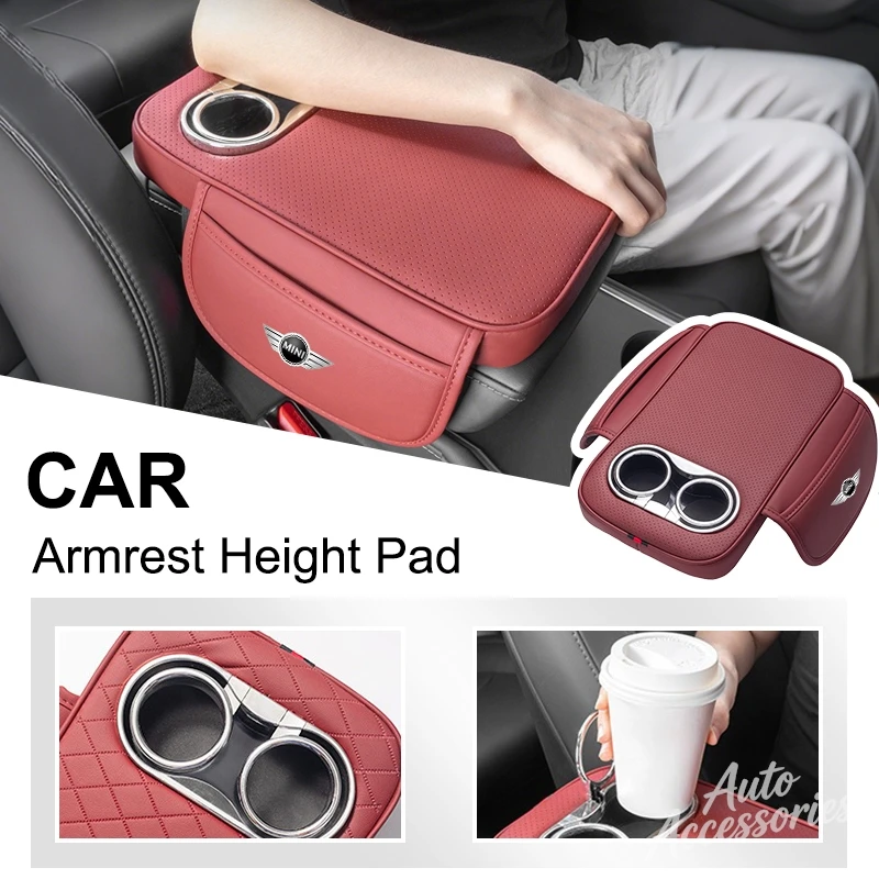 

Leather Car Armrest Pad With Cup Holder Storage Pocket For BMW Mini Cooper One JCW F54 F55 F56 F57 F60 R50 R52 R53 R60 Keychain
