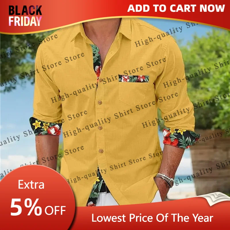 Men\'s shirt casual and comfortable summer Hawaiian beach shirt pocket floral collar top fashionable daily wear men\'s clothing