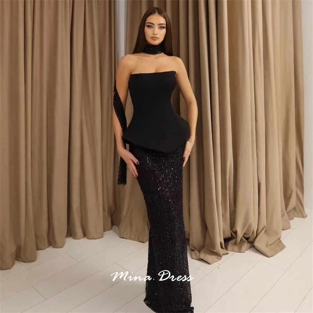 

Mina Customized Sleeveless Strapless Off-Shoulder Shining Elegant Party Dresses Woman Dresses for Special Occasions Prom Dress