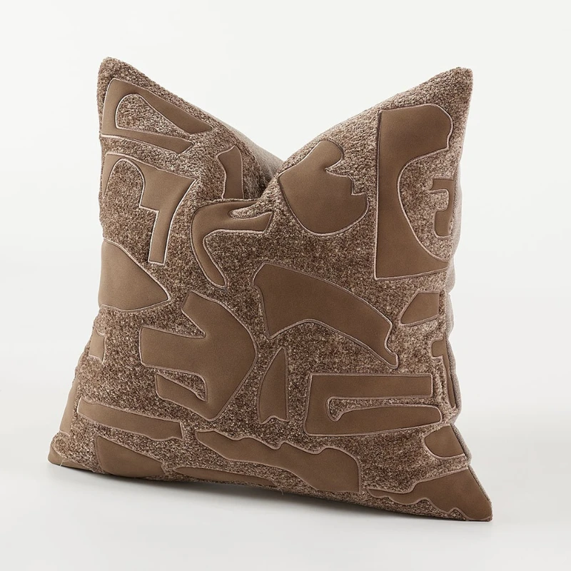 Italian-style light luxury brown leather embroidered pillowcase for hotel living room sofa car cushion