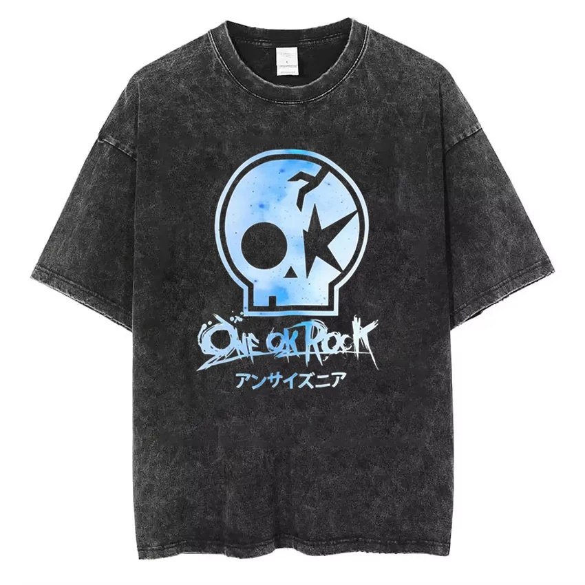 

Vintage One Ok Rock Tour Tengkorak Washed Tshirts Men's Short Sleeve Tee Cotton Summer Oversized Hip Hop Harajuku YK2 Trend Tops