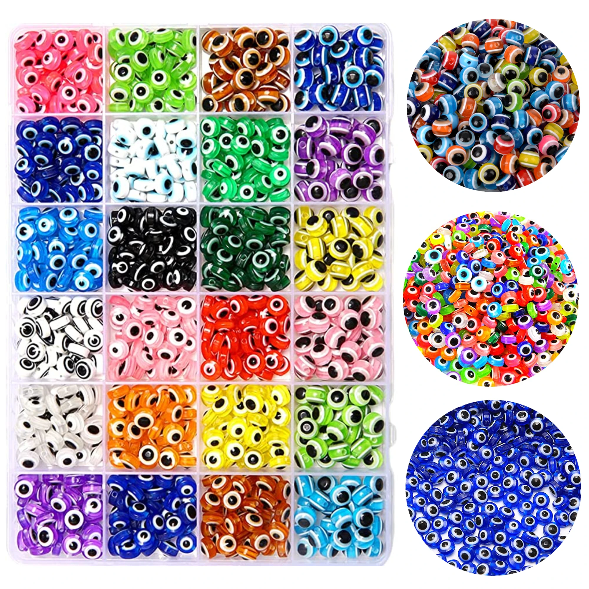 6/8/10mm Resin Oval Turkey Evil Eye Beads Round Loose Spacer Beads for Jewelry Making DIY Bracelets Necklace Accessories Crafts