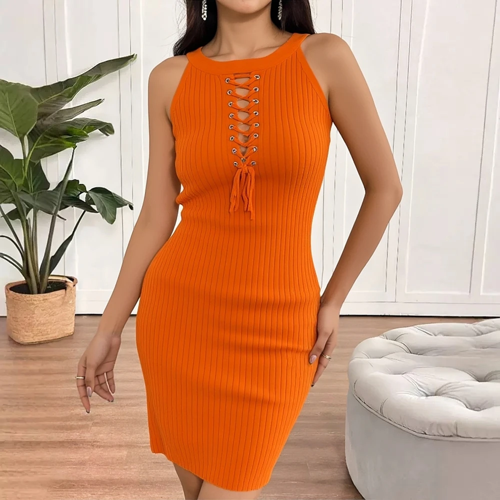 YuooMuoo 여성 여름 스타일 니트 미니 드레스 레이디 섹시한 붕대 랩 힙스 클럽 파티 드레스 streetwear 의상 vestidos