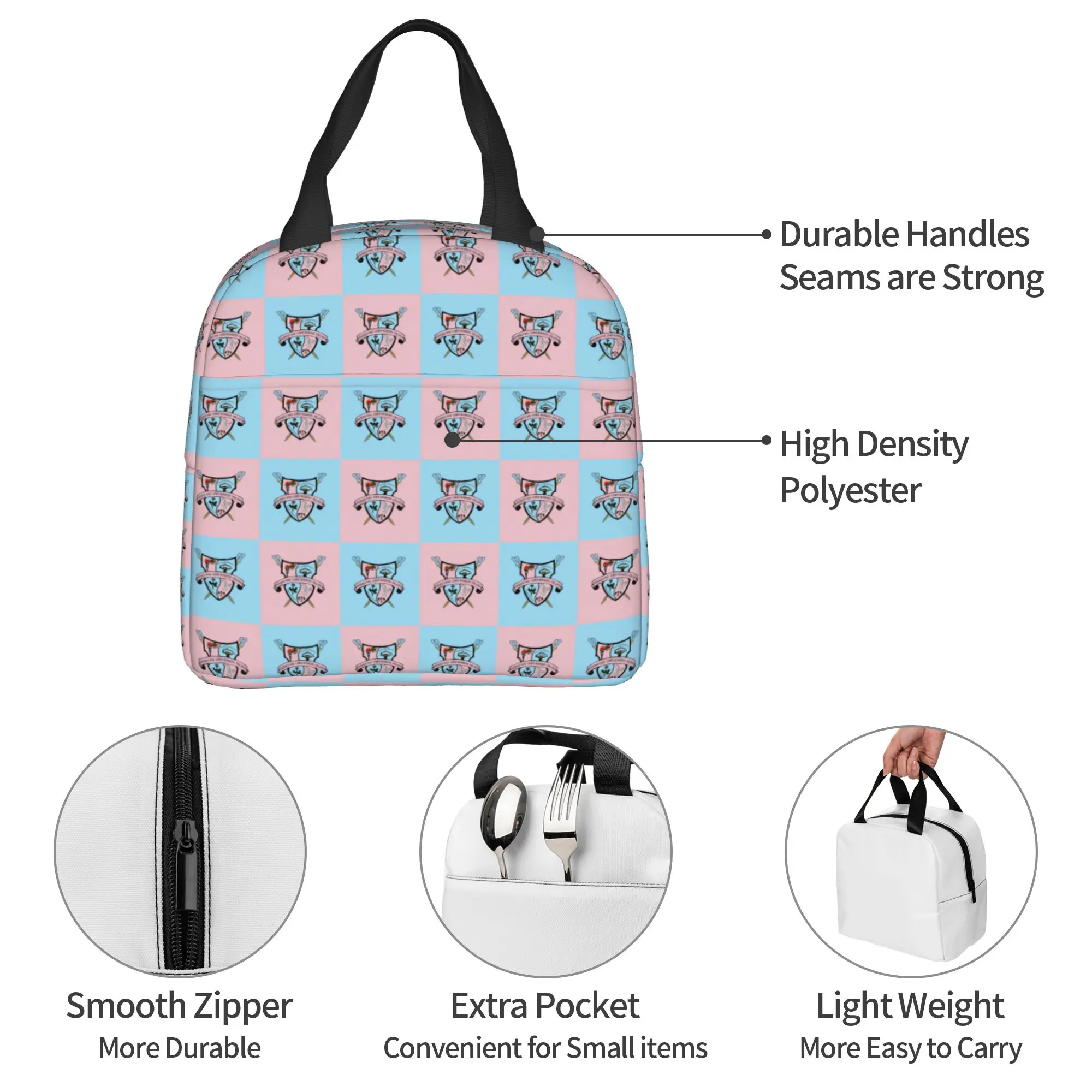 Gamma Phi Delta African American Sorority Lunch Bag Women Checkered Plaid 1943 Cooler Thermal Insulated Lunch Box for School - view 3